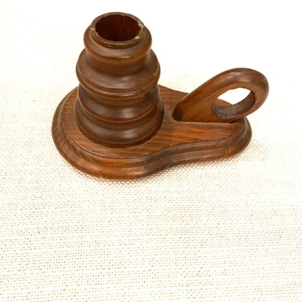 Vintage Wood Candle Holder with Finger Loop Rustic Primitive Farmhouse Decor